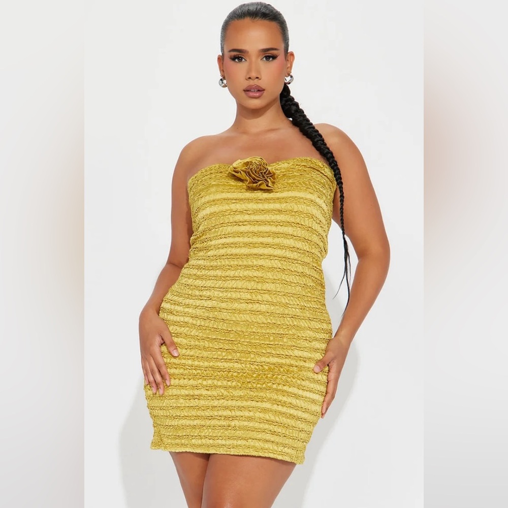 BRAND NEW Fashion Nova Feelin' It Textured Mini Dress - Chartreuse Size 2X